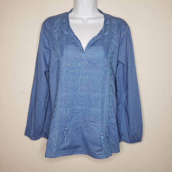 Mossimo Dutti Women's Sz M Blue Embroidered Blouse, Top - Picture 1 of 5